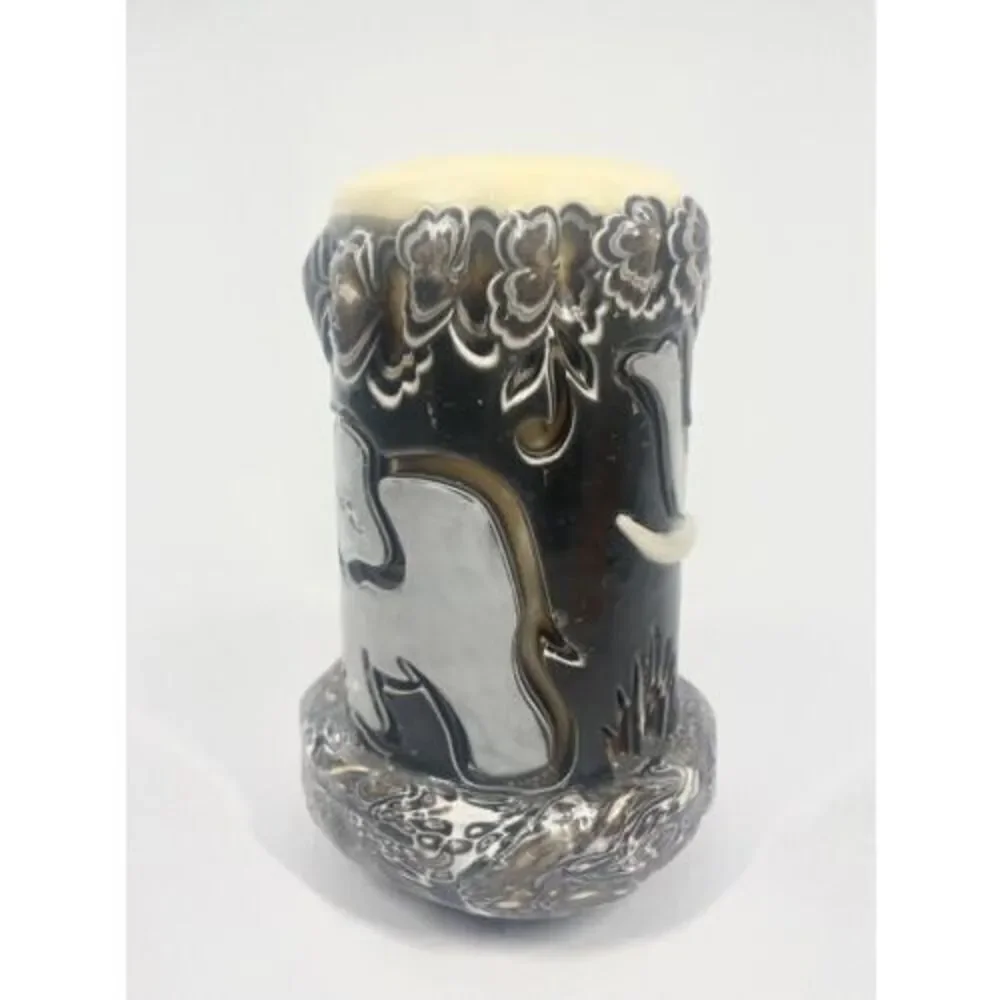 Vintage HOLLAND HOUSE CANDLE Brown & Gold Elephant Handmade Carved 8”